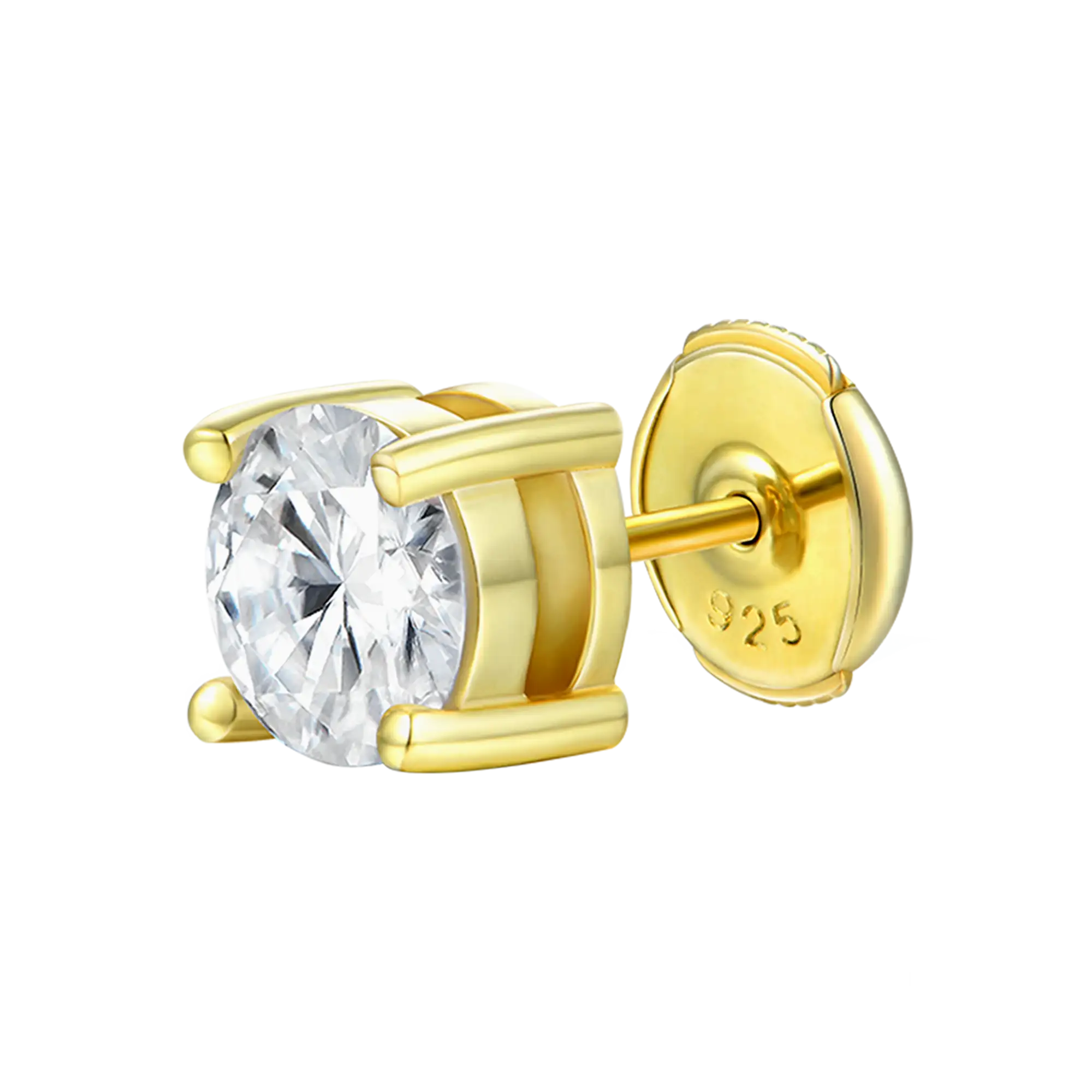 Single Moissanite Round Cut Stud Earring - Image 7