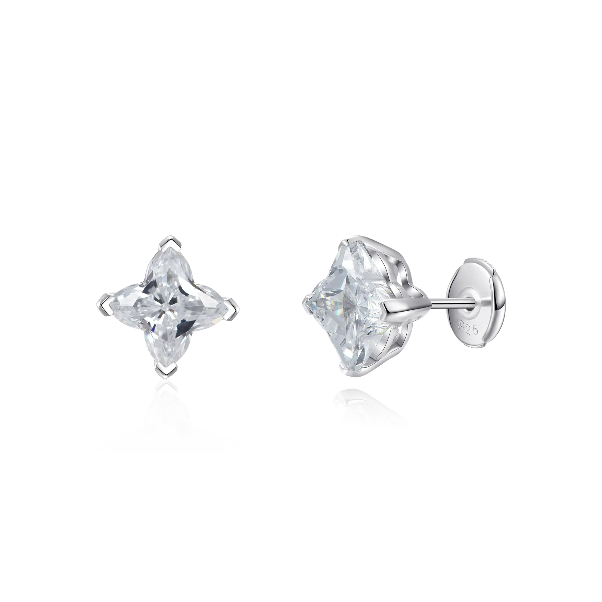 S925 Solid Clover Cut Stud Earrings - White