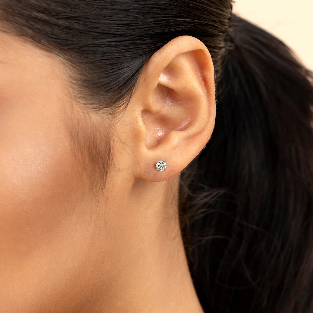 Solid Gold Round Diamond Stud Earrings-Pair - Image 3