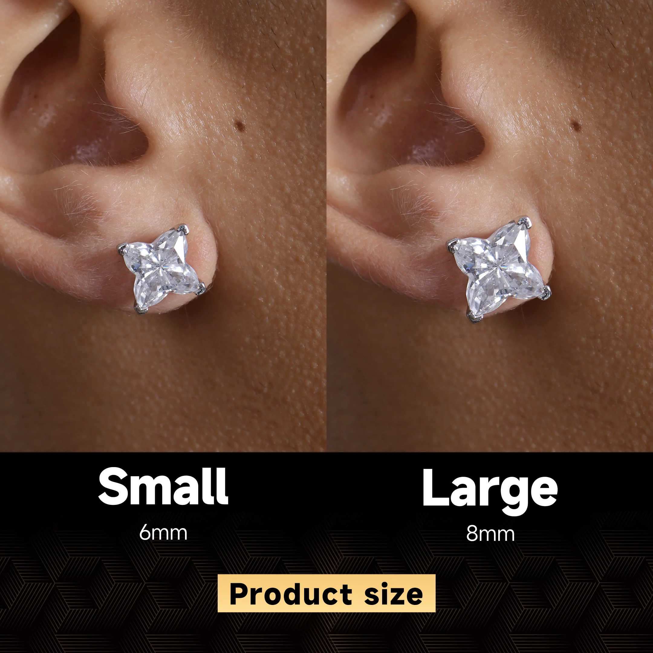 S925 Solid Clover Cut Stud Earrings - White - Image 2