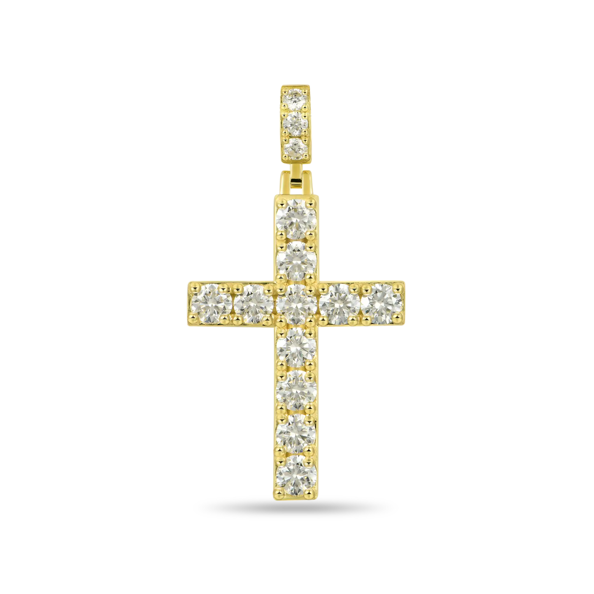 Solid Tennis Cross Pendant in Yellow Gold - Large