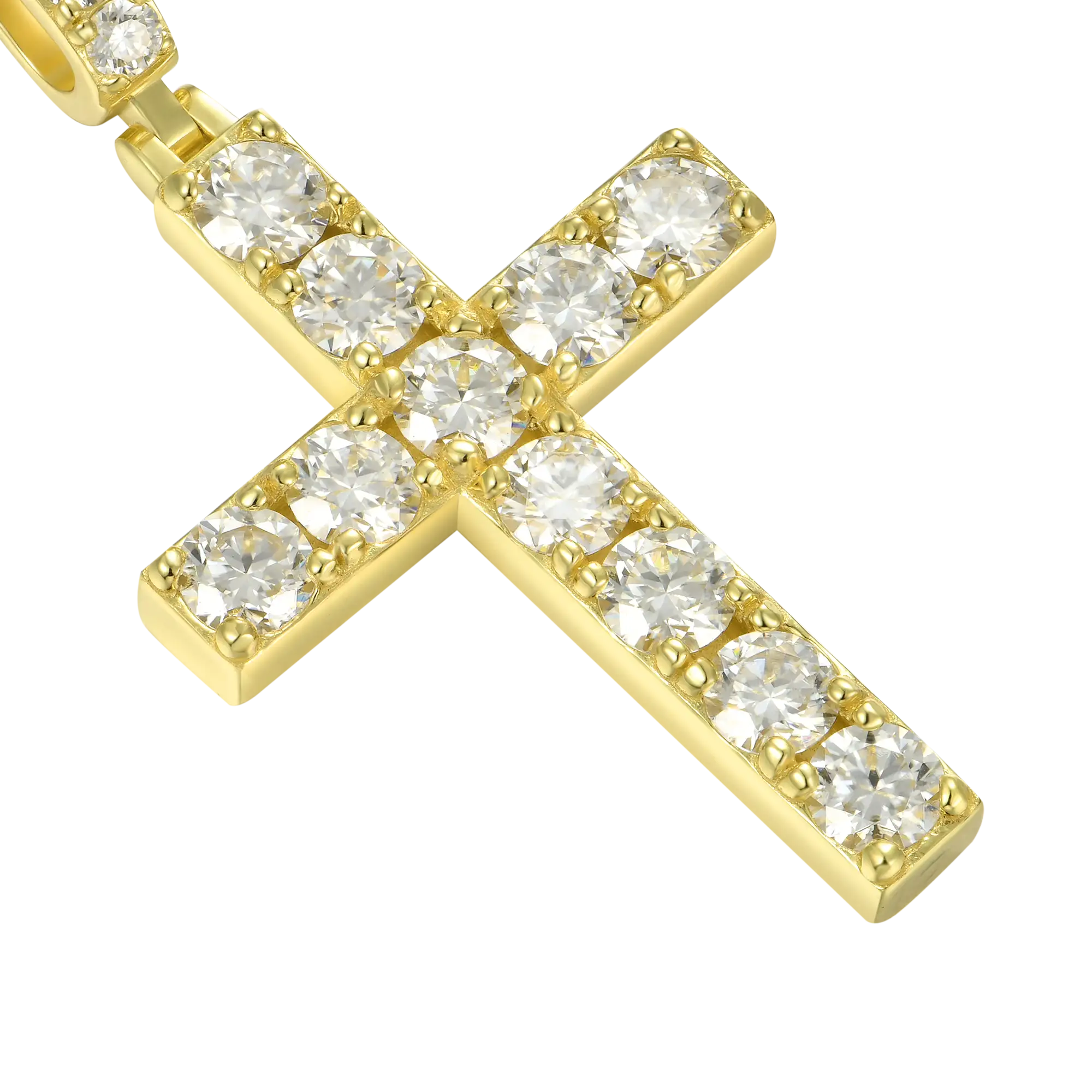 Solid Tennis Cross Pendant in Yellow Gold - Large - Image 3
