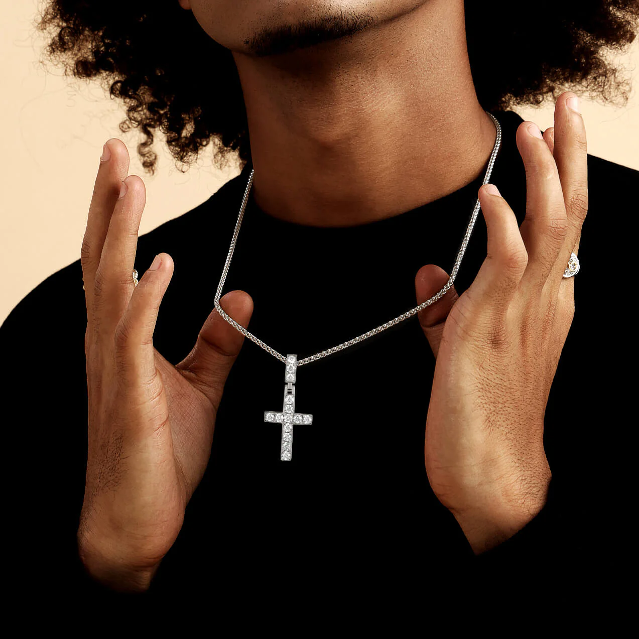 Solid Tennis Cross Pendant - Medium - Image 3
