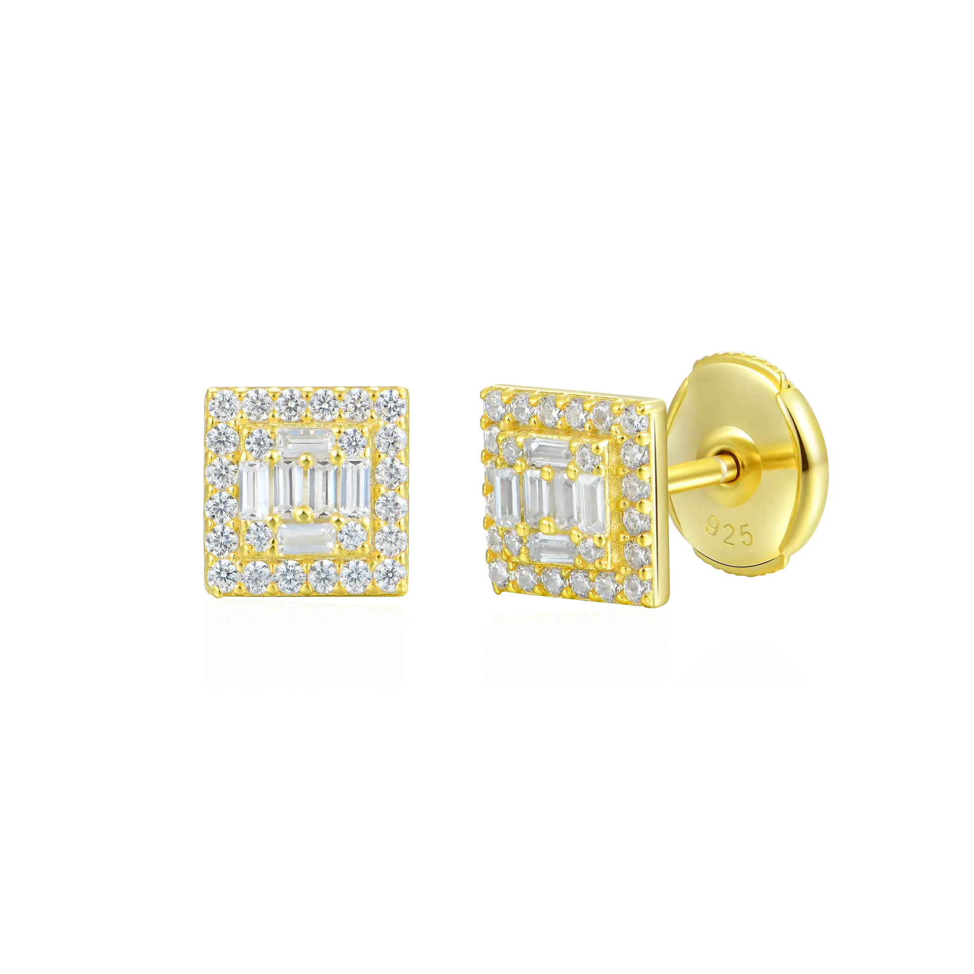 S925 Square Baguette Mix Halo Stud Earrings - Pair - Image 5