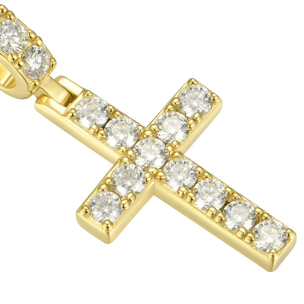 Moissanite Tennis Cross Pendant - Yellow Gold - Image 4
