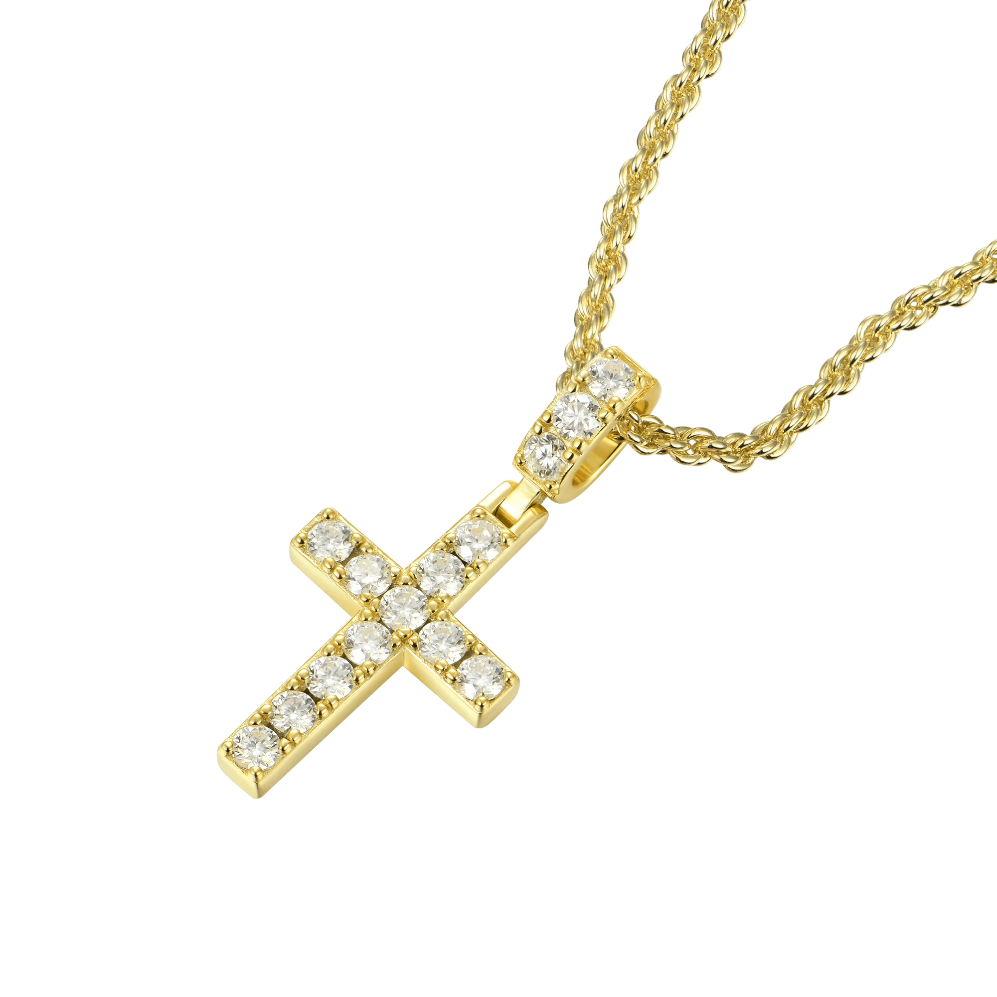 Moissanite Tennis Cross Pendant - Yellow Gold - Image 5