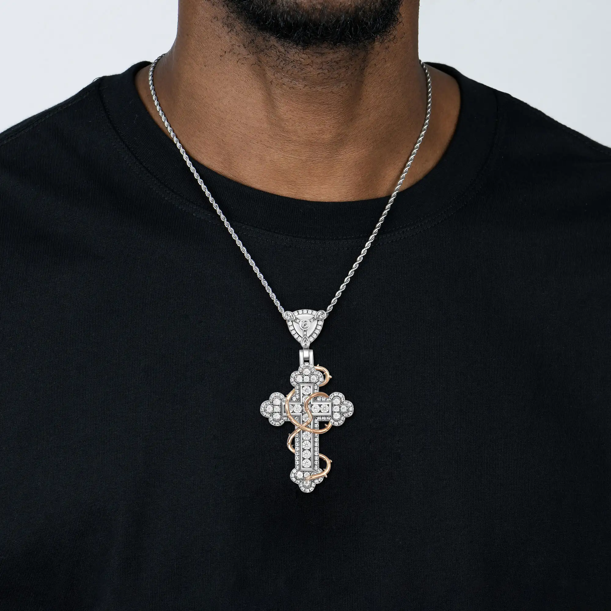 Thorned Blossom Cross Pendant - 40mm - Image 2