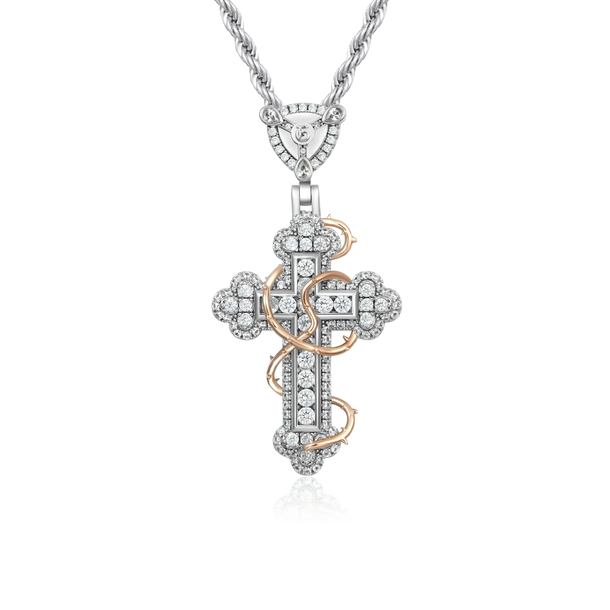 Thorned Blossom Cross Pendant - 40mm - Image 3