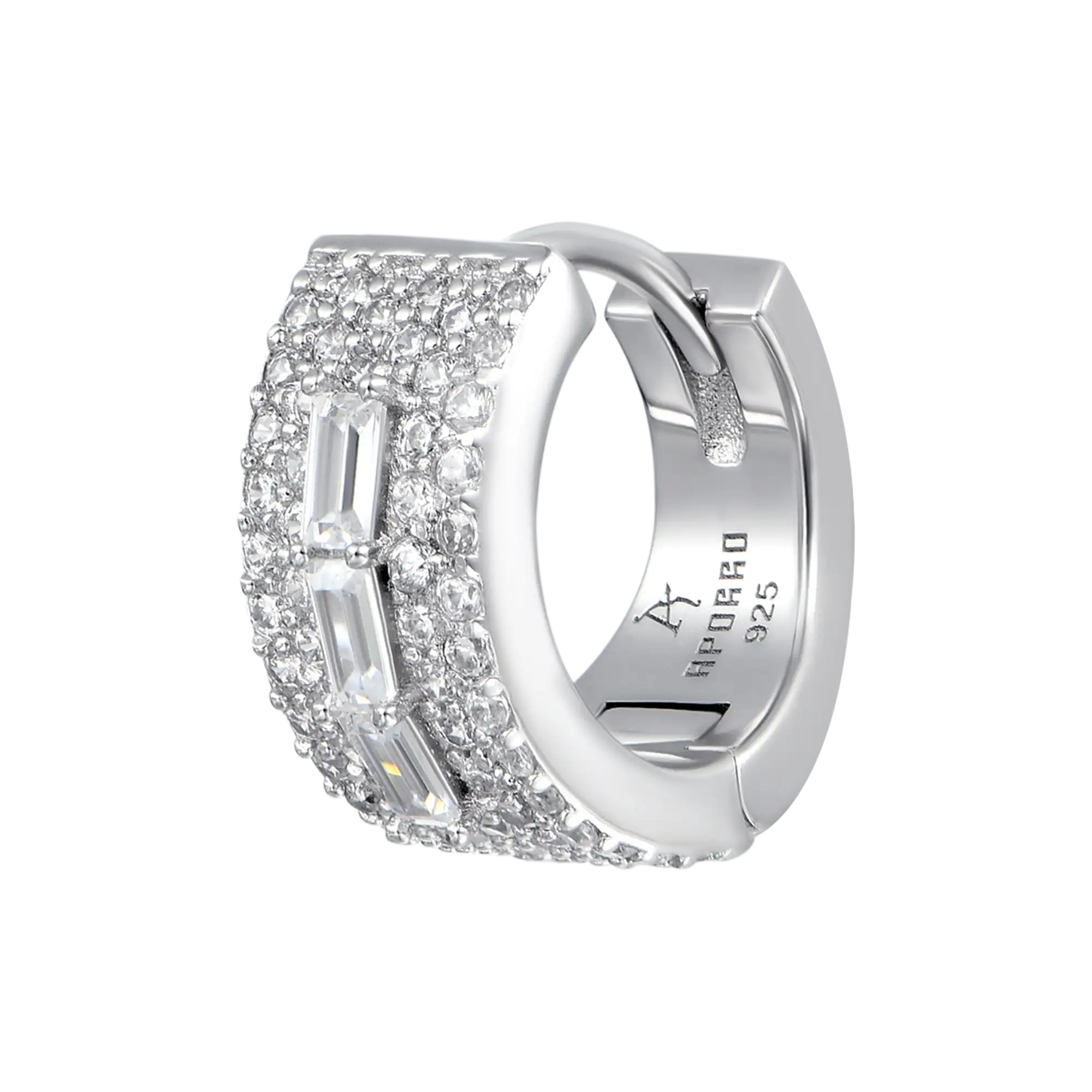 S925 Tri-Baguette Hoop Earring - Image 6