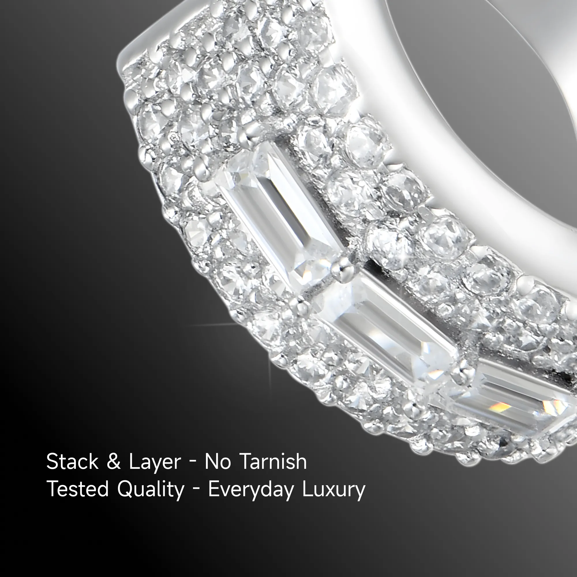 S925 Tri-Baguette Hoop Earring - Image 4