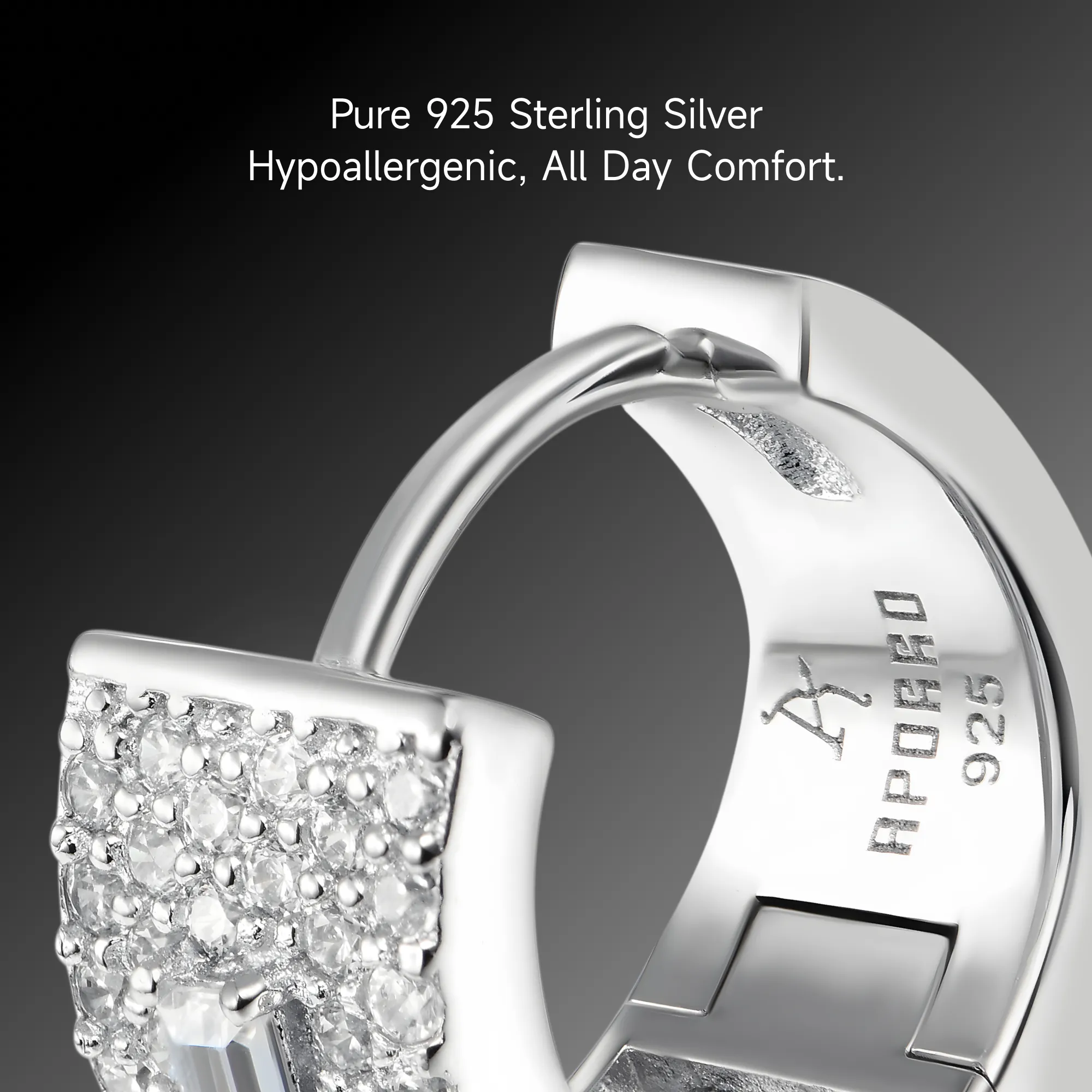 S925 Tri-Baguette Hoop Earring - Image 5