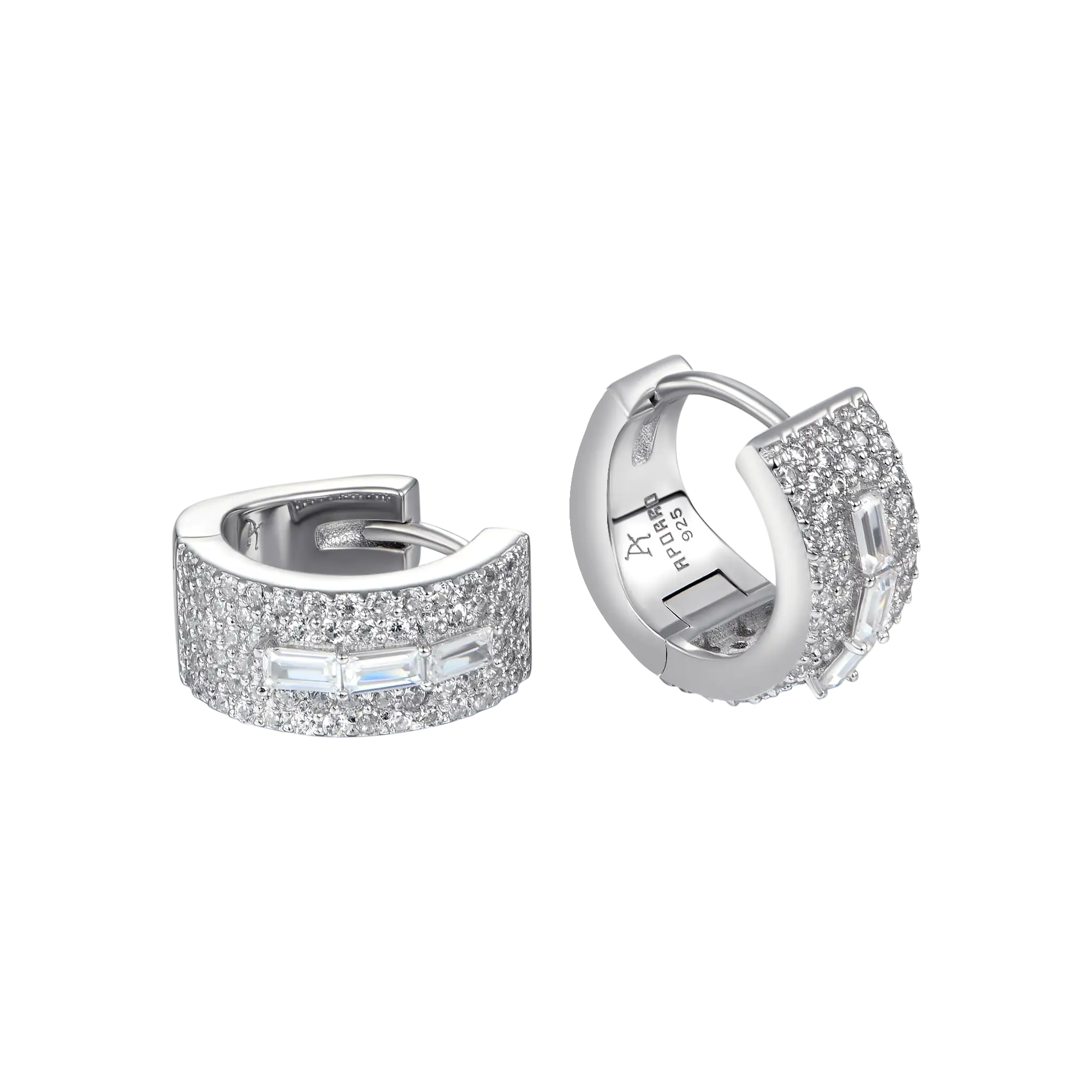 S925 Tri-Baguette Hoop Earring - Image 8