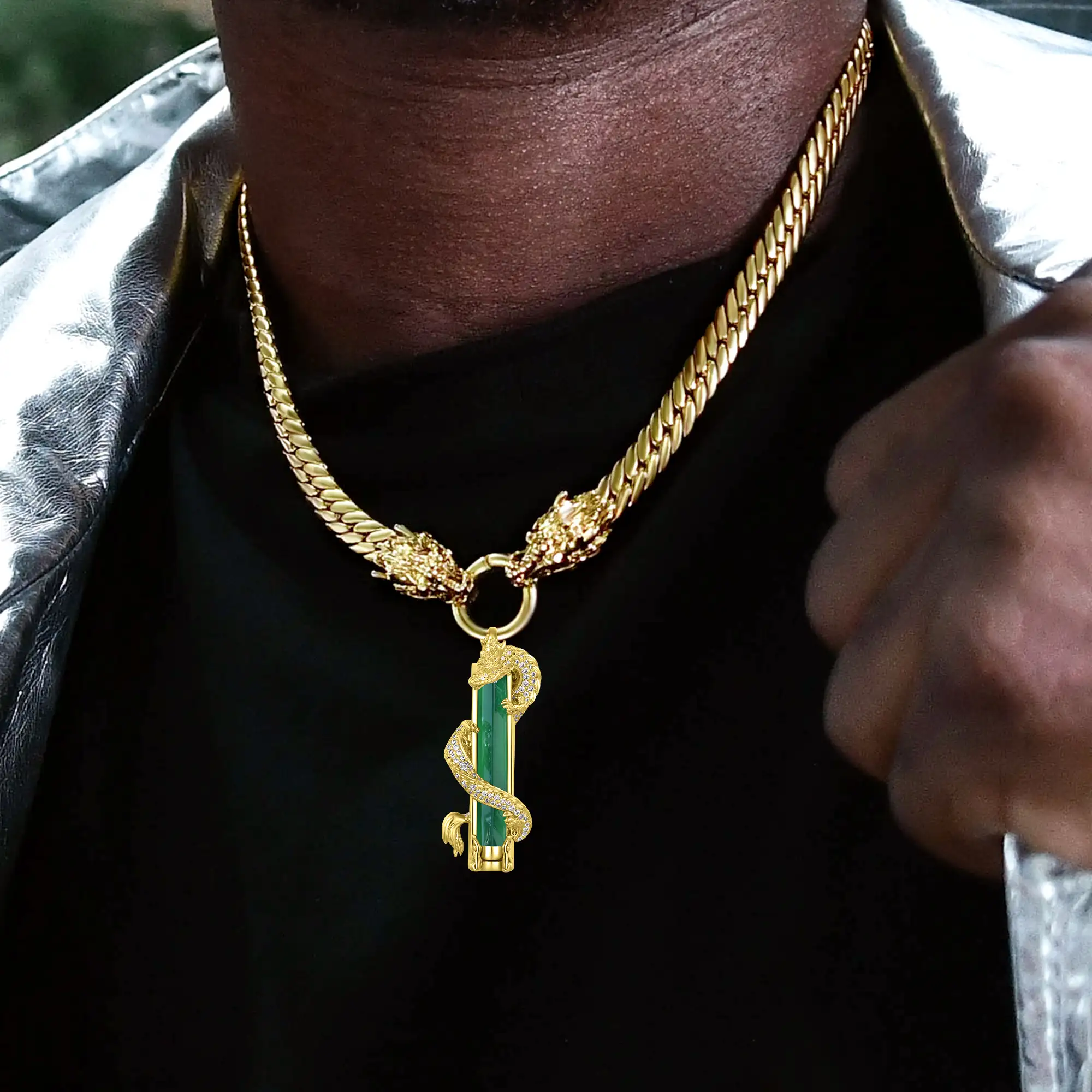 WONG Ⅱ Iced Out Jade Column Pendant - Image 8