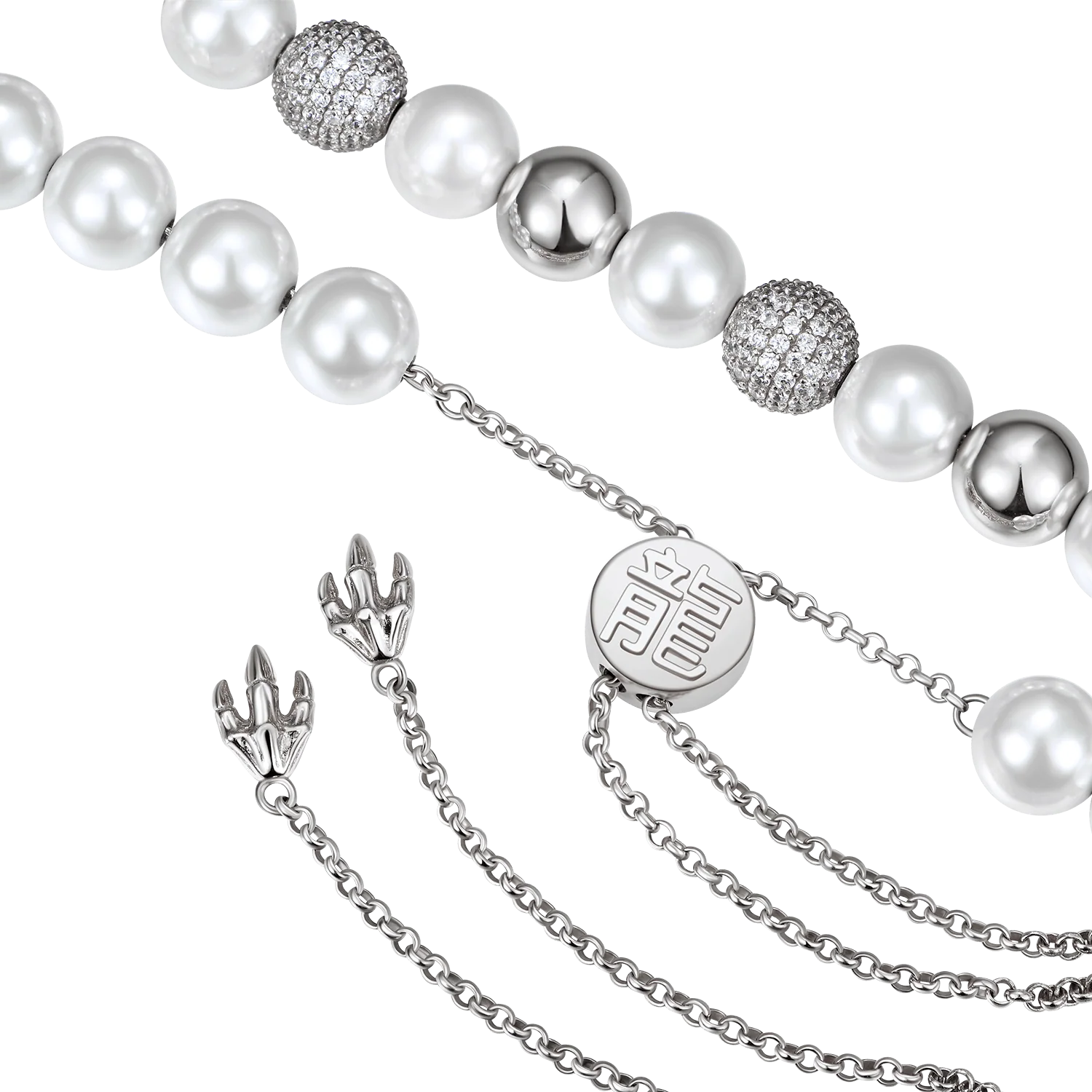 WONG Dragon Pearl and Bead Adjustable Necklace-White Gold - Image 4